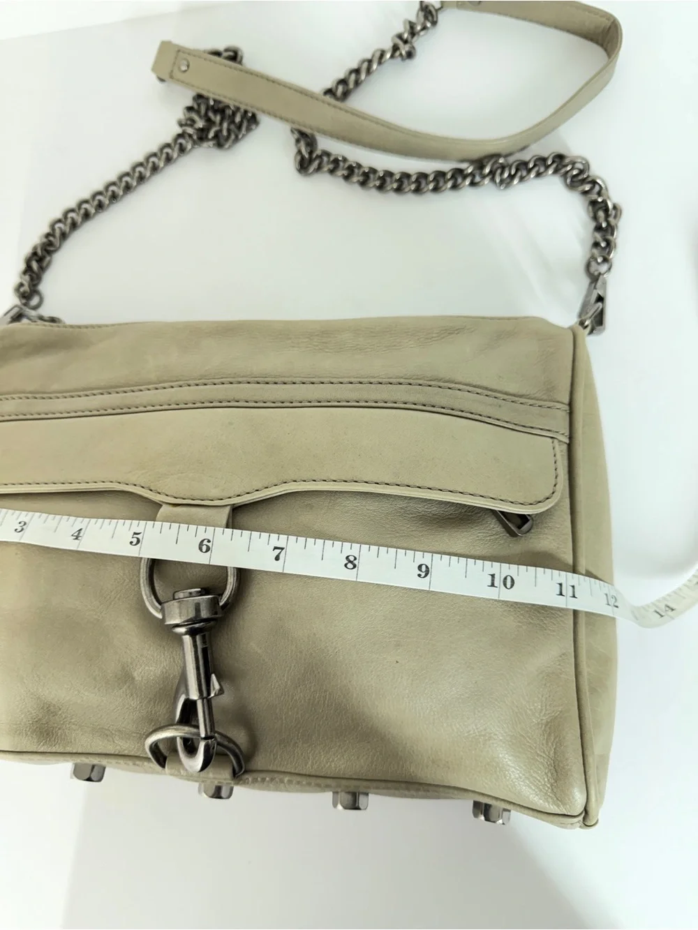 Rebecca Minkoff Womens MAC Leather Crossbody Bag Grey Taupe Chain Casual Edgy
